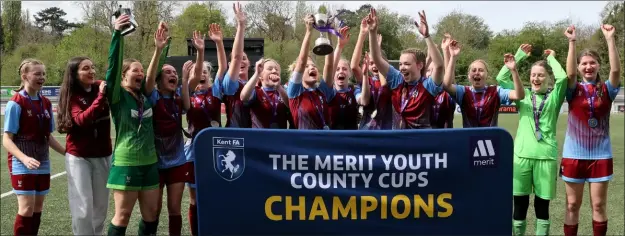  ?? Picture: PSP Images ?? Herne Bay Youth celebrate winning the Kent Merit Under-16 Girls Cup after a six-goal thriller against Bromley