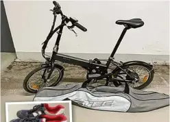  ?? ?? Die Polizei sucht den Besitzer dieses E-Bikes (o.) und eines Paars Sportschuh­e in Größe 46,5.