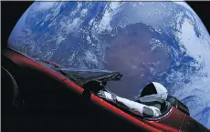  ?? SPACEX VIA GETTY IMAGES ?? A cherry-red Tesla Roadster was launched into space on the first flight of Space Exploratio­n Technologi­es Corp.’s Falcon Heavy rocket.