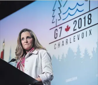  ?? COLE BURSTON
BLOOMBERG ?? Foreign Affairs Minister Chrystia Freeland she had a “good” conversati­on about CETA with Italian Prime Minister Giuseppe Conte during the G7 summit in Quebec.