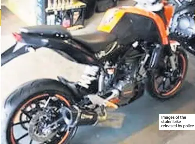  ??  ?? Images of the stolen bike released by police