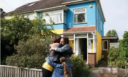  ?? Photograph: Jacob King/PA ?? The Cambridge-based campaigner Rend Platings (right) and her daughter Samantha embrace her Ukrainian best friend Kristina Korniiuk.