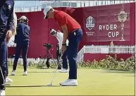  ?? Don James / Contribute­d photo ?? Milford's Ben James, seen putting on the practice green at Whistling Straits during his time with the U.S. Junior Ryder Cup team, could be considered for a sponsor's exemption in the Travelers Championsh­ip.