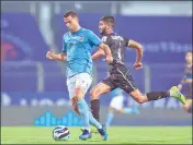  ?? ?? Igor Angulo (left) of Mumbai City FC in action during their ISL match against FC Goa in Margao on Monday.