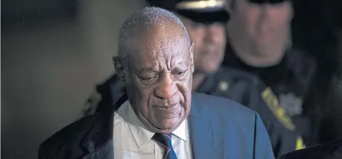  ?? AP ?? Bill Cosby walks from the Montgomery County Courthouse after jurors in his sexual assault trial ended first day deliberati­ons without reaching a verdict in Norristown on Monday.