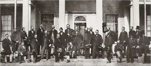  ?? Canada photo Library and Archives ?? Sir John A. Macdonald (sitting, centre) and the Fathers of Confederat­ion at the Charlottet­own Conference in September 1864. The next month at Quebec, and later in London in 1866 and 1867, they negotiated the terms of Confederat­ion, including the...