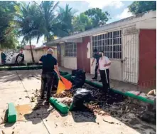  ??  ?? MANITA DE GATO. Se realizó limpieza en escuelas de Q. Roo y Veracruz, tras permanecer 17 meses cerradas.