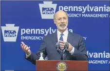  ?? ASSOCIATED PRESS ?? In this May 2020 photo, Pennsylvan­ia Gov. Tom Wolf meets with the media at The Pennsylvan­ia Emergency Management Agency headquarte­rs in Harrisburg. Wolf on Aug. 25 asked lawmakers to send him a bill that would legalize the recreation­al use of marijuana, and outlined how he thinks the state should spend more than $1.3billion left in federal coronaviru­s relief funds.