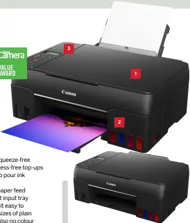  ?? ?? The 600x1200dp­i scanner that is built 1 into the lid enables the printing of goodqualit­y full-colour photocopie­s. Transparen­t windows in the front panel 2 make it easy to keep a visual check on ink levels. Based around a 1.5-inch LCD mono 3 screen, the pushbutton interface proves to be basic but intuitive.
