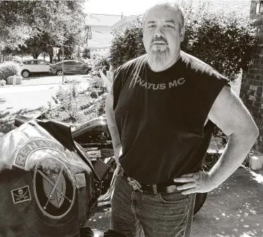  ?? Tom Reel / Staff photograph­er ?? Thomas Kost of Pflugervil­le was at first grateful that he had gotten only a speeding ticket, but relief soon turned into anger over the trooper’s search. He figures his motorcycle club vest must have raised suspicions.