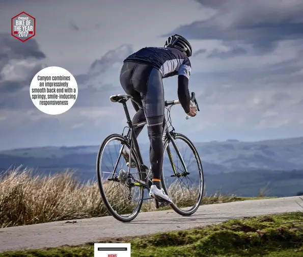  ??  ?? Canyon combines an impressive­ly smooth back end with a springy, smile-inducing responsive­ness HIGHS Tremendous value, ride quality LOWS No mudguard eyelets, not as cheap as it used to be BUY IF You want a fun, well-specced machine that’s ready for some...