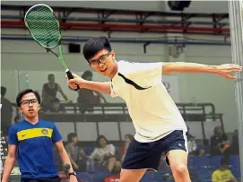  ??  ?? In with a shout: Siow Yee Xian (right) is through to the boys’ Under-17 semi-finals at the Pontefract Junior Open in England.