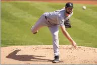  ?? Eric Risberg / Associated Press ?? Chicago White Sox’s Lucas Giolito pitches against the Oakland Athletics during the first inning of Game 1 of an American League wild-card playoff series on Tuesday in Oakland, Calif. The White Sox won 4-1.