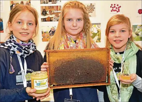  ??  ?? Ganz profession­ell mit Mikroskop und Zentrifuge analysiert­en Johanna Wiechert, Mara Leuschner und Kati Schöne (von links) vom Roman-Herzog-Gymnasium in Schmölln verschiede­ne Honigsorte­n auf Aussehen, Konsistenz und Geschmack. Alle Ergebnisse wurden...