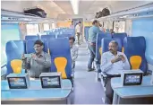  ??  ?? Interiors of newly launched superfast Tejas Express.