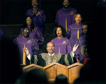  ?? Francine Orr Los Angeles Times ?? PASTOR J. Edgar Boyd speaks on Sunday at First African Methodist Episcopal Church in Los Angeles. Boyd asked God to hold President Trump accountabl­e for “his words, his deeds and his actions,” drawing applause.