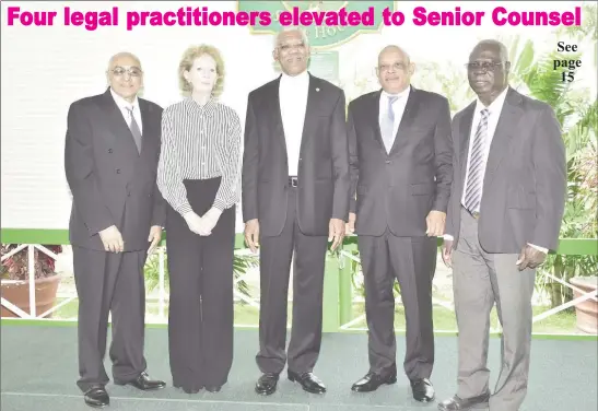  ??  ?? From left are senior counsel K A. Juman-Yassin and Josephine Whitehead, President David Granger and senior counsel Andrew Pollard and Fitz Peters. (Ministry of the Presidency photo)