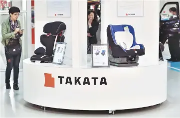  ??  ?? On Monday,Takata said it has filed for bankruptcy protection and would be bought by US auto parts maker Key Safety Systems (KSS), which is owned by China’s Ningbo Joyson Electronic, for US$1.58 billion.