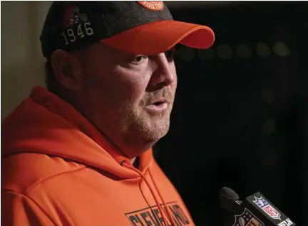  ?? BRYAN WOOLSTON - THE ASSOCIATED PRESS ?? Freddie Kitchens answers questions during a news conference after the Bengals defeated the Browns on Dec. 29in Cincinnati.