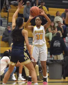  ?? PETE BANNAN – MEDIANEWS GROUP ?? Interboro sophomore Khamani Jackson takes a shot in the first quarter Friday night against Merion Mercy in the Lady Buccaneers Tip-Off Tournament.