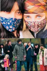  ??  ?? From top: Daisy and Betty in Pearl’s masks; The Primrose Hill days: Pearl and Danny with Kate Moss, Samantha Morton and Meg Mathews, 2002