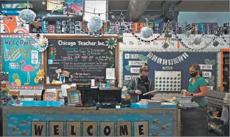  ?? JOHN J. KIM/CHICAGO TRIBUNE ?? Kristin Norte, left, and Ann Waranoski of Chicago Teacher, Inc., take inventory of items Thursday at the educationa­l resource store. Both employees also work full-time as teachers.