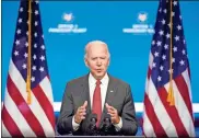  ?? AP- andrew harnik ?? President-elect Joe Biden, accompanie­d by Vice Presidente­lect Kamala Harris, speaks at The Queen theater in Wilmington, Del, on Thursday.