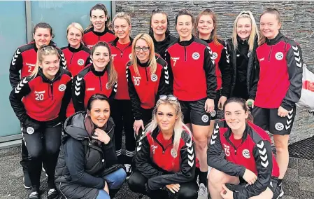  ?? ?? We are United MSP Siobhian Brown meets the Ayr ladies team