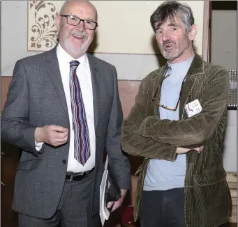  ??  ?? John Travers ( Chair of A. D. C. I. ) and local actor Peter Davey at the Draw.