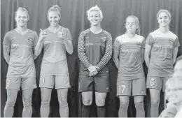  ?? Elizabeth Conley / Houston Chronicle ?? From left, Rachel Daly, Carli Lloyd, Bianca Menninger, Andressa Cavalari Machry and Morgan Brian are hoping to help the Dash make the playoffs.