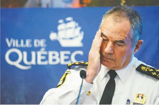  ?? Mathieu Belanger / Reuters ?? Quebec City police Chief Robert Pigeon said the suspect in multiple stabbings in the city on Halloween — two of them fatal — used a Japanese sword.
Pigeon said the suspect came to the city specifical­ly to harm as many people as he could. “Last night we were thrust into a night of horror.”