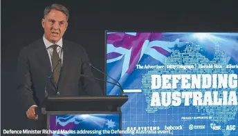 ?? ?? Defence Minister Richard Marles addressing the Defending Australia event.;
