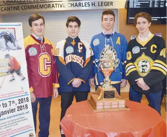  ??  ?? Jérémie Jaillet (Clément-Cormier), Olivier Bezeau (L’Odyssée), Jérémie Godin (Mathieu-Martin) et Maxime Boudreau (Louis-J.-Robichaud) ont tous des objectifs élevés pour le tournoi. - Acadie Nouvelle: Stéphane Paquette