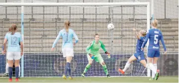  ??  ?? Chelsea’s Magdalena Eriksson scores an own goal and Manchester City’s first. — Reuters photo