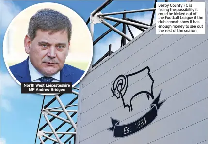  ?? ?? North West Leicestesh­ire MP Andrew Bridgen
Derby County FC is facing the possibilit­y it could be kicked out of the Football League if the club cannot show it has enough money to see out the rest of the season
