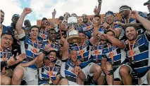  ?? PHOTO: GETTY IMAGES ?? Wanganui celebrate their fifth Meads Cup win last year.