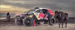  ??  ?? Peugeot is in it to win it with three rear-wheel driven 2008 DKR machines.