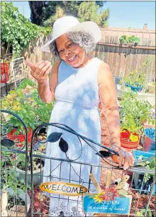  ?? KIKI ROSE VIA THE ASSOCIATED PRESS ?? Lagetta Wayne, 78, in her garden in Suisun City, Calif. Wayne is among a growing number of “grandfluen­cers,” folks 70 and up who are making names for themselves on social media.