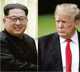  ?? AFP ?? Montagem mostra o ditador norte-coreano Kim Jong-un (à esq.) e Donald Trump, presidente dos EUA; os dois tinham um encontro marcado para o dia 12
