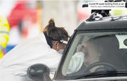  ?? PHOTO: DAILY MIRROR/ANDY STENNING ?? Covid-19 swab testing from a car