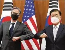  ?? LEE JIN-MAN /AP ?? Secretary of State Antony Blinken meets with South Korean Foreign Minister Chung Eui-yong on Wednesday.