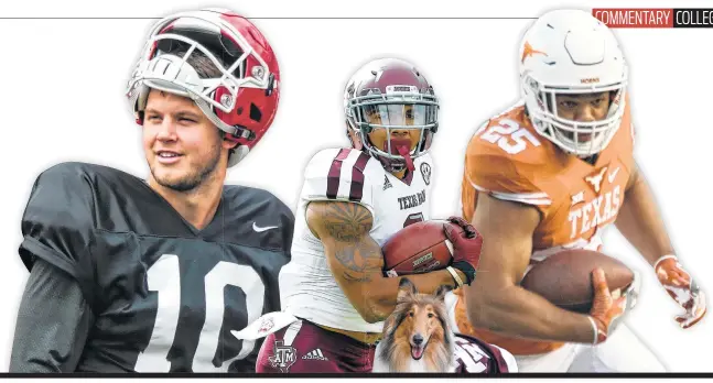  ?? Getty Images, Houston Chronicle ?? From left: Texas Tech’s Dakota Allen, OU’s Baker Mayfield, TCU’s Gary Patterson, Baylor’s Blake Lynch, UH’s Kyle Allen, A&M’s Christian Kirk, and UT’s Chris Warren.