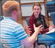  ?? ISAAK BERLINER ?? Young playwright Holly Richmond works with director Evan Hilsabeck during the 2019 Eugene O’Neill Theater Center Young Playwright­s Festival. Richmond, far right, was a Montville High School student at the time.