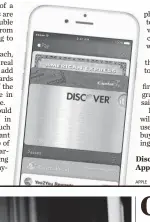  ??  ?? Discover credit cards will join Apple Pay this fall.
APPLE