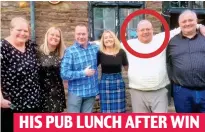  ??  ?? HIS PUB LUNCH AFTER WIN Keeping mum: Mr Goodchild, circled, with family