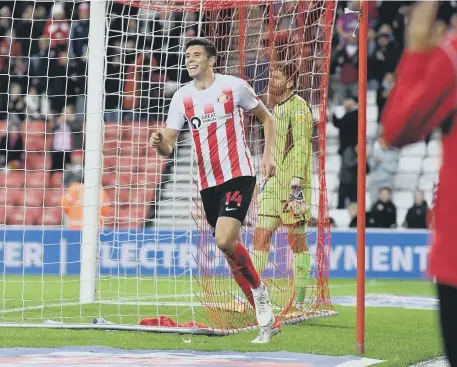  ?? ?? Ross Stewart celebrates another Sunderland goal at the Stadium of Light.