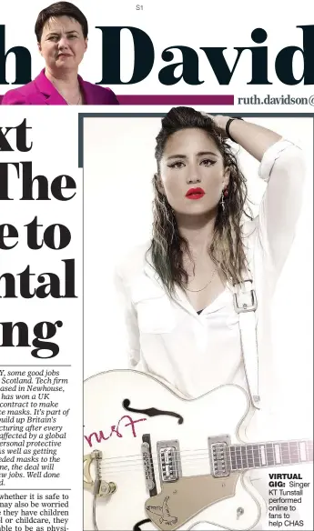  ??  ?? VIRTUAL
GIG: Singer KT Tunstall performed online to fans to help CHAS