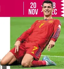  ?? — ap ?? Short-lived joy: Spain’s alvaro morata celebrates after scoring against Japan.