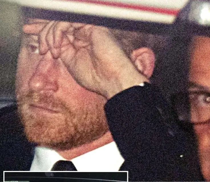  ?? ?? Grief: Prince Harry is driven to Balmoral yesterday evening after taking a private jet from Luton to Aberdeen Airport