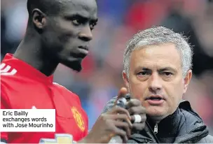  ??  ?? Eric Bailly exchanges words with Jose Mourinho